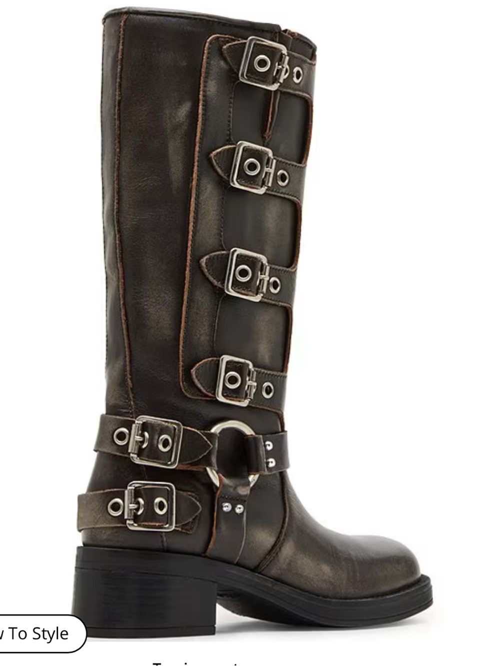 Steve Madden - Rocky Distressed Leather Buckle Hardware Tall Moto Engineer Boots - Picture 5 of 12